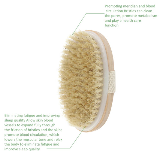 Natural Bristle Wooden Shower Brush - Dry Skin Body Spa Brush