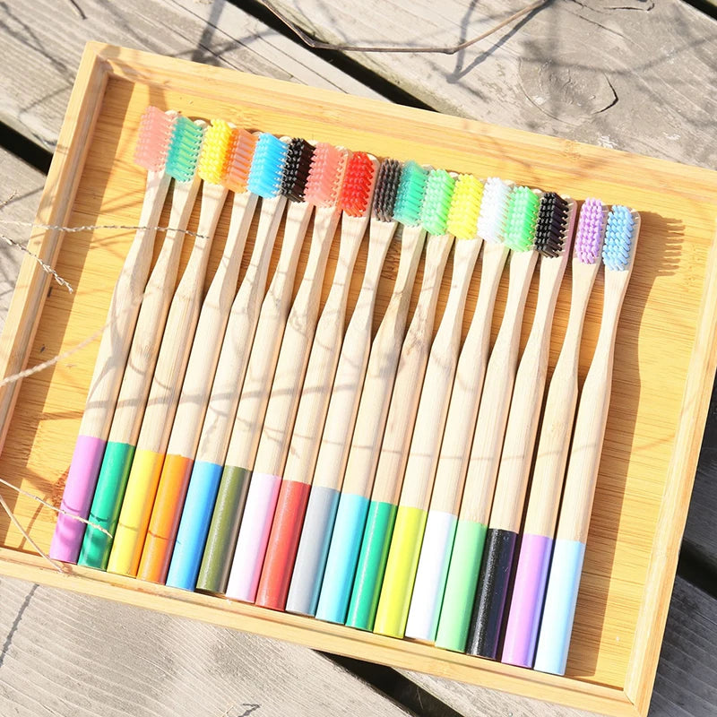 5 or 10 Piece Bamboo Fiber Toothbrush Set - Medium Soft Bristles