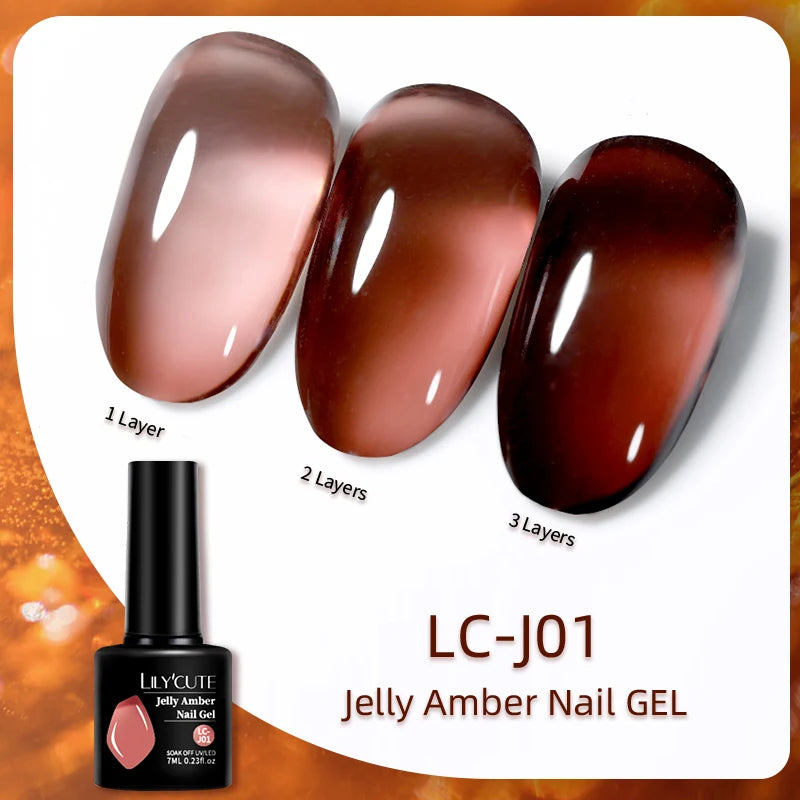 LILYCUTE 7ml Jelly Amber Gel Polish - Dark Bloom Leopard Nail Art