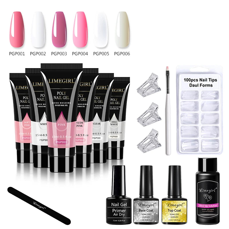 LIMEGIRL 15ml Extension Nail Gel Set with 6W LED Lamp