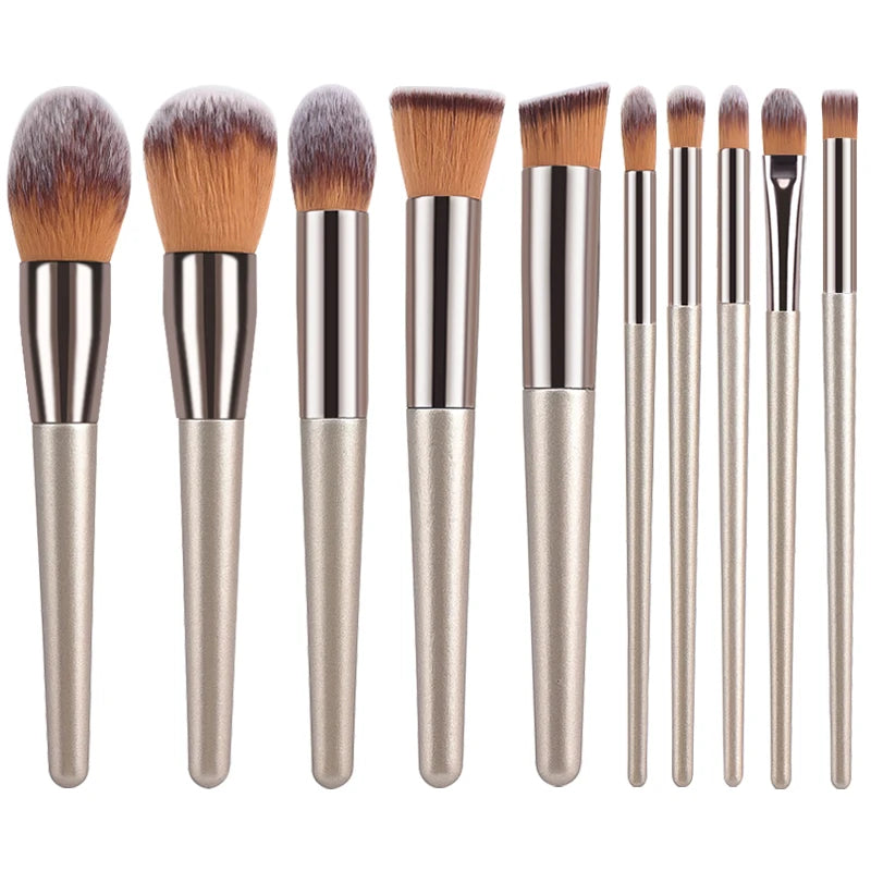Champagne 14-Piece Makeup Brush Set - Kabuki Blending Beauty Tools