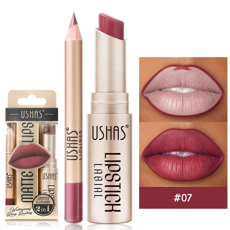 OREADEX 2-Piece Lip Liner and Lipstick Set - Matte Waterproof Finish