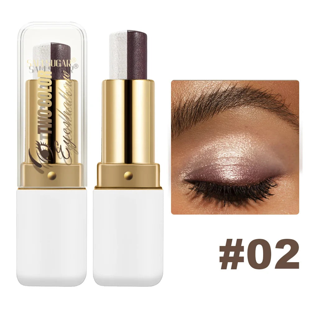 Double-Color Glitter Eyeshadow Stick - Waterproof Metallic Eye Makeup