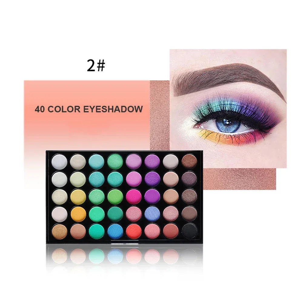 40-Color Matte Glitter Eyeshadow Palette - Nude Shimmer Makeup Set
