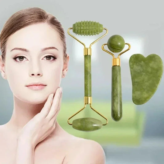 Natural Jade Roller and Gua Sha Set - Face Neck Body Massager
