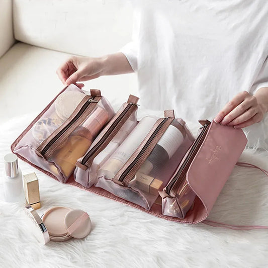 4-in-1 Separable Cosmetic Pouch - Foldable Mesh Makeup Organizer