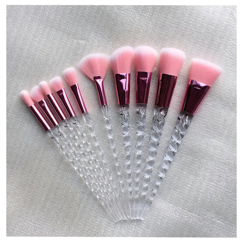 10-Piece Unicorn Glitter Makeup Brush Set - Foundation and Eye Tools