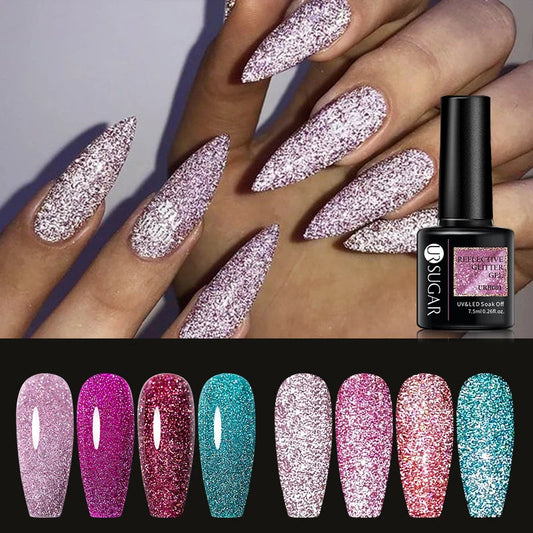 UR SUGAR 7.5ml Reflective Glitter Pink Sequin Gel Polish