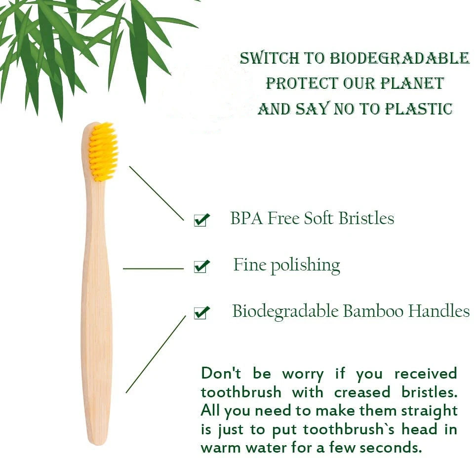 Kids Organic Bamboo Toothbrush - Soft Bristle Eco-Friendly Handle