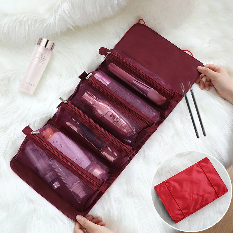4-in-1 Separable Cosmetic Pouch - Foldable Mesh Makeup Organizer