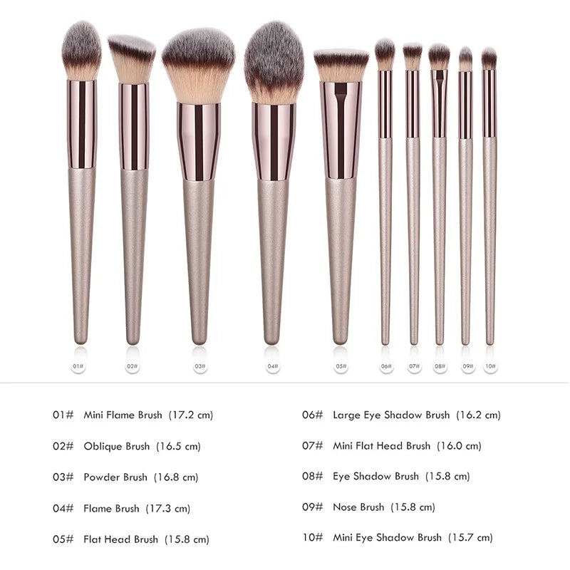 Champagne 14-Piece Makeup Brush Set - Kabuki Blending Beauty Tools