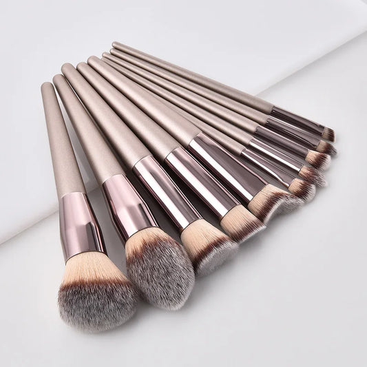 Champagne 14-Piece Makeup Brush Set - Kabuki Blending Beauty Tools
