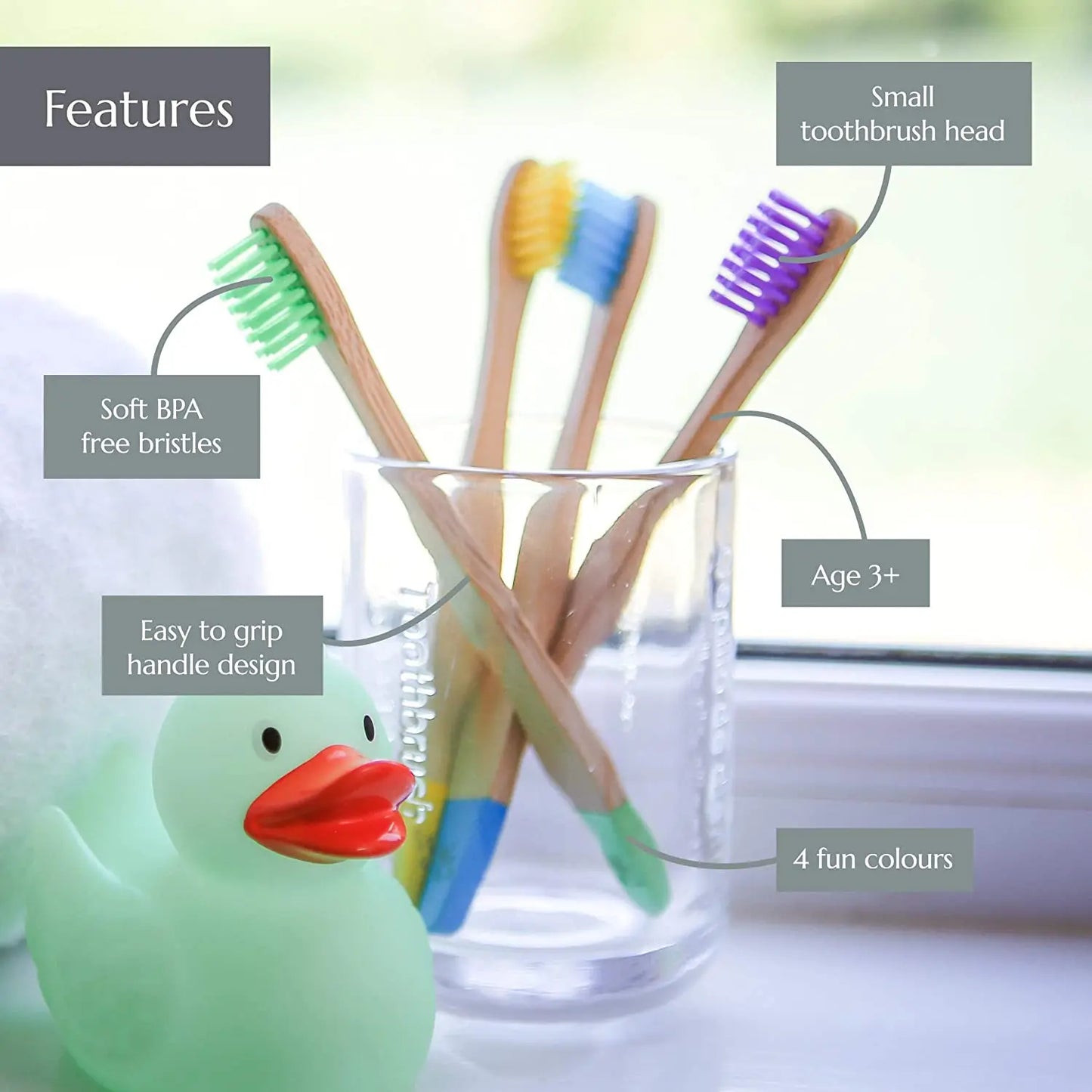 Kids Organic Bamboo Toothbrush - Soft Bristle Eco-Friendly Handle