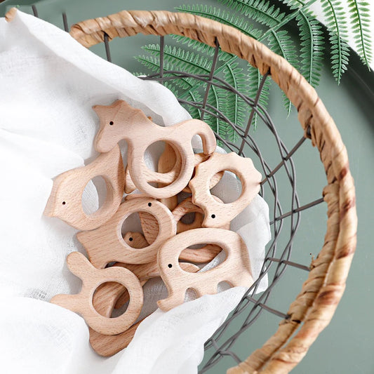 10-Piece Wooden Animal Baby Teether Set - Beech Grasping Toy