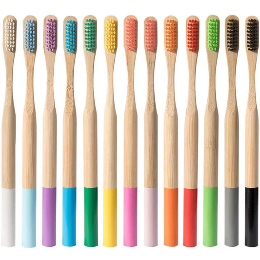5 or 10 Piece Bamboo Fiber Toothbrush Set - Medium Soft Bristles