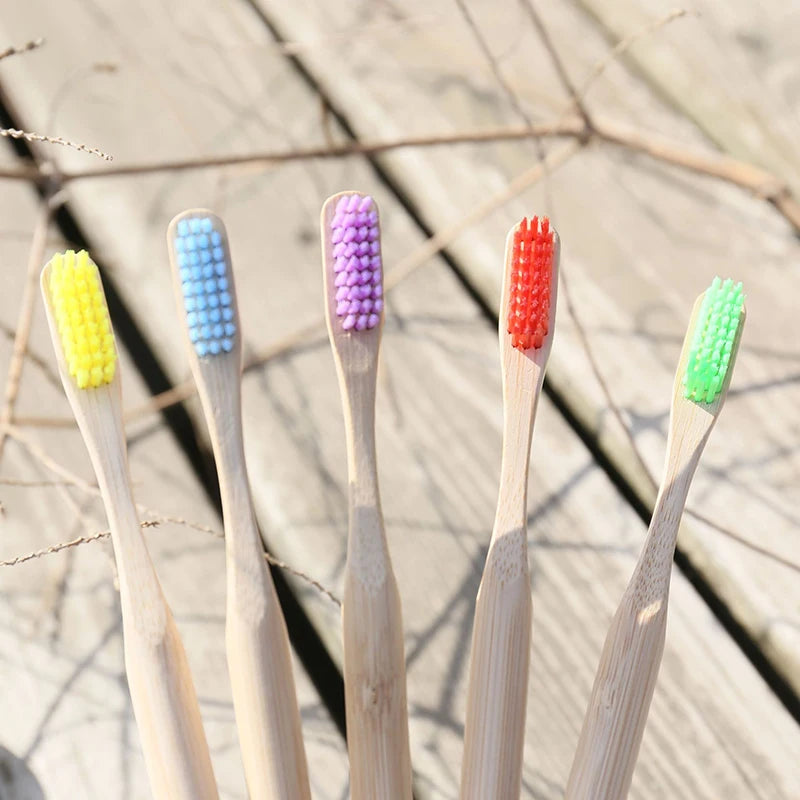 5 or 10 Piece Bamboo Fiber Toothbrush Set - Medium Soft Bristles
