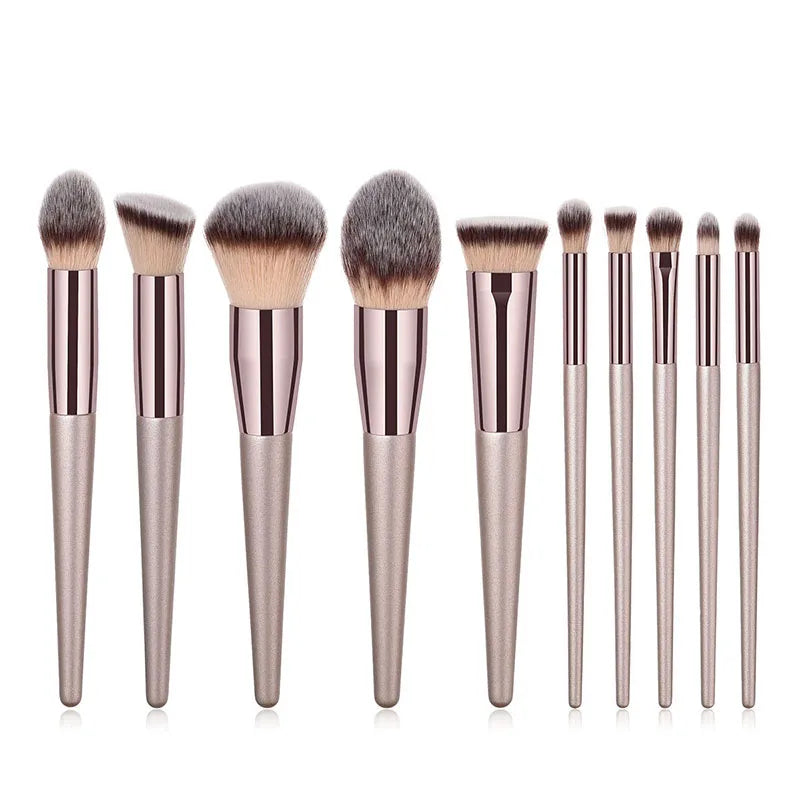 Champagne 14-Piece Makeup Brush Set - Kabuki Blending Beauty Tools