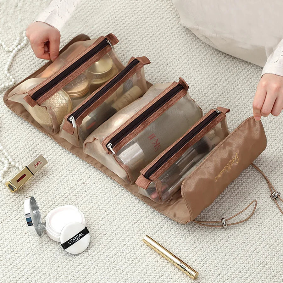 4-in-1 Separable Cosmetic Pouch - Foldable Mesh Makeup Organizer