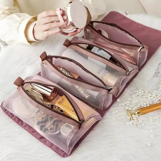 4-in-1 Separable Cosmetic Pouch - Foldable Mesh Makeup Organizer