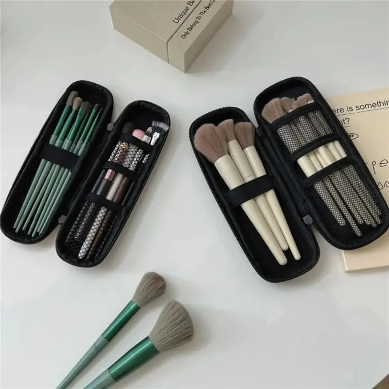 Waterproof Double-Zipper Brush Case - Black Travel Makeup Bag