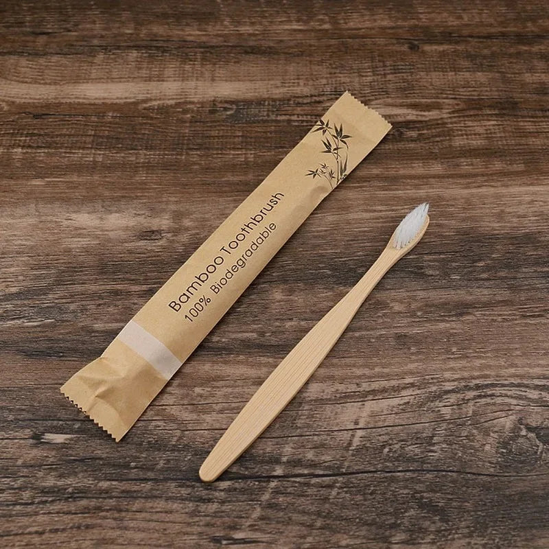 10-Piece Colorful Bamboo Toothbrush Set - Soft Charcoal Bristles