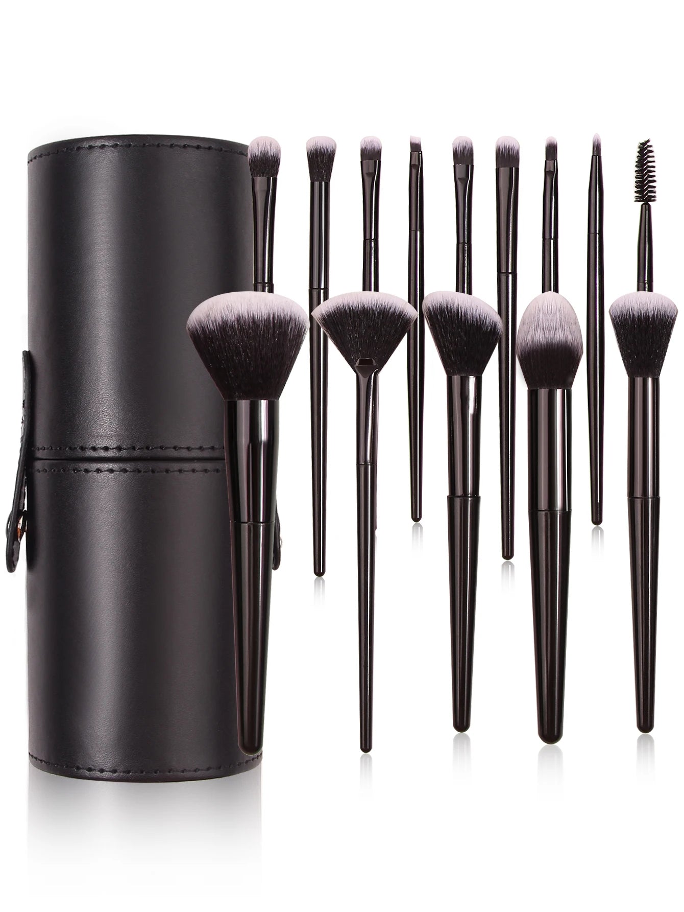 Black Multi-Use Makeup Brush Set - Foundation Blush and Concealer