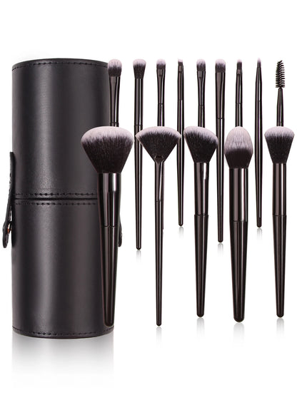 Black Multi-Use Makeup Brush Set - Foundation Blush and Concealer