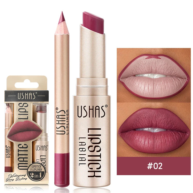 OREADEX 2-Piece Lip Liner and Lipstick Set - Matte Waterproof Finish
