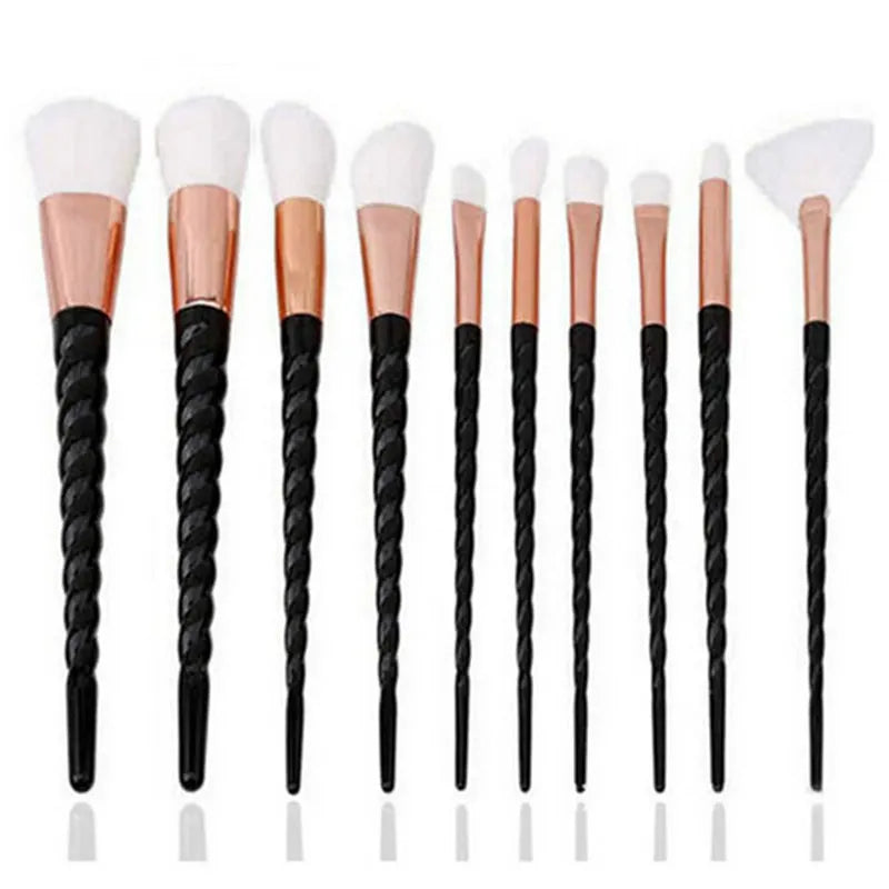 10-Piece Unicorn Glitter Makeup Brush Set - Foundation and Eye Tools
