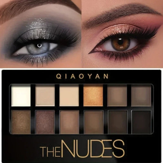 12-Color Natural Nudes Eyeshadow Palette - Matte Shimmer Makeup