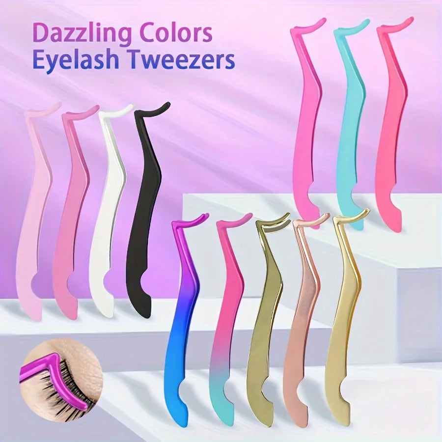 Stainless Steel Seahorse Eyelash Extension Tweezers - Straight & Curved Set