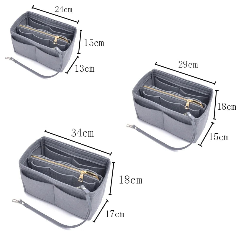 Large Capacity Felt Makeup Organizer Bag - Travel Insert Tote