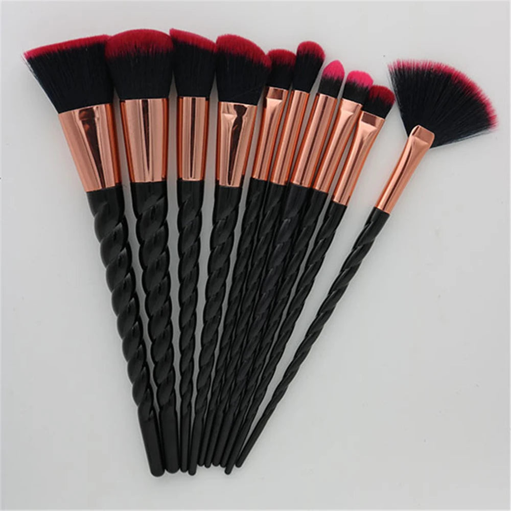 10-Piece Unicorn Glitter Makeup Brush Set - Foundation and Eye Tools