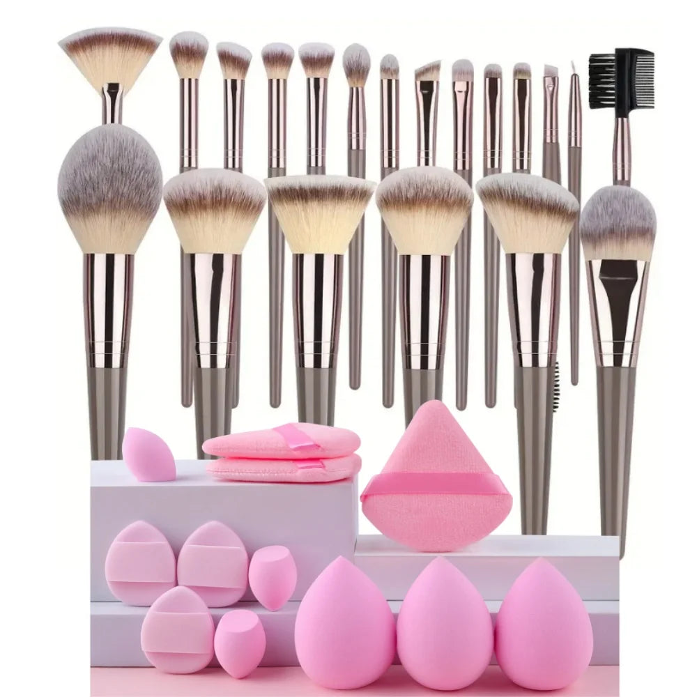 3-20 Piece Makeup Brush Set - Brown Blending Beauty Tools
