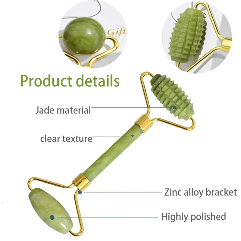 Natural Jade Roller and Gua Sha Set - Face Neck Body Massager
