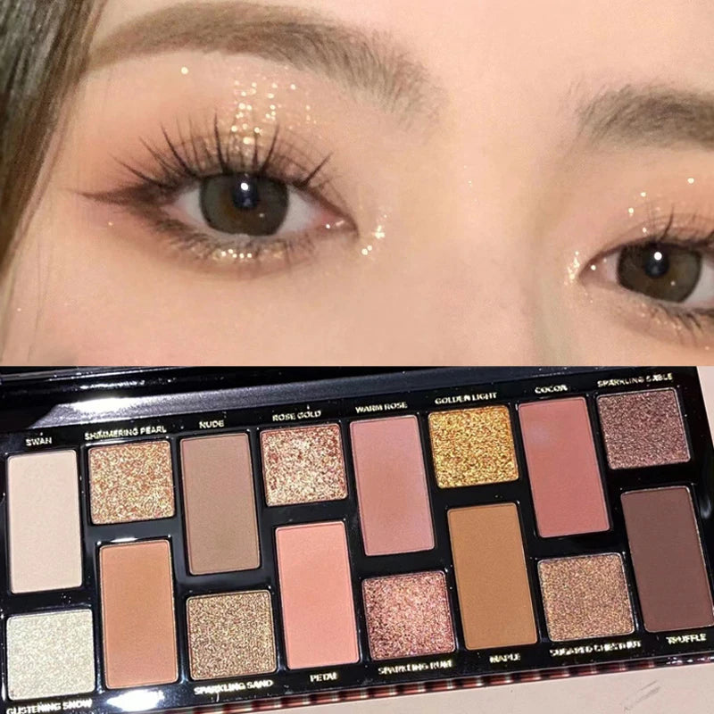 16-Color Nude Brown Eyeshadow Palette - Waterproof Matte Glitter Makeup