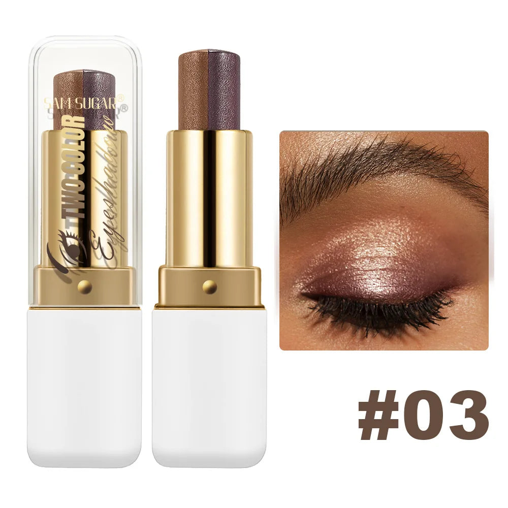 Double-Color Glitter Eyeshadow Stick - Waterproof Metallic Eye Makeup