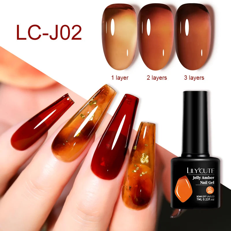 LILYCUTE 7ml Jelly Amber Gel Polish - Dark Bloom Leopard Nail Art
