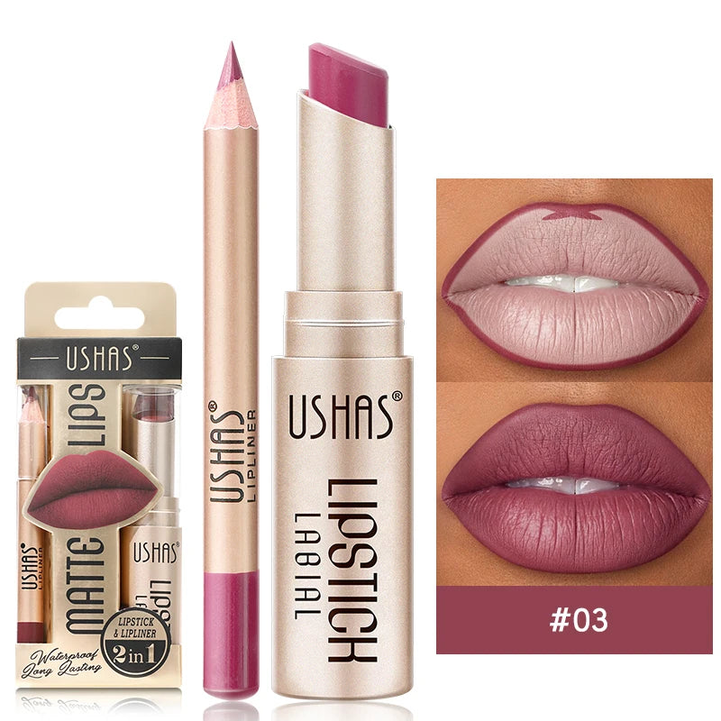 OREADEX 2-Piece Lip Liner and Lipstick Set - Matte Waterproof Finish