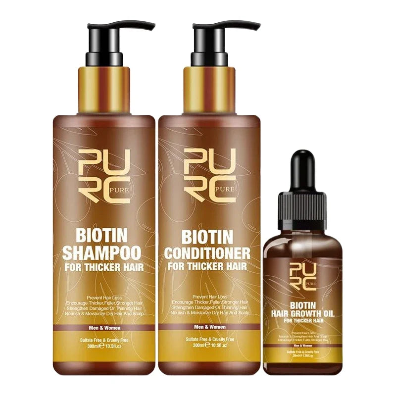 PURC Biotin Hair Care Set - Shampoo Conditioner and Growth Oil
