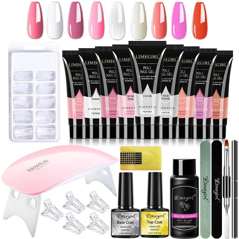 LIMEGIRL 15ml Extension Nail Gel Set with 6W LED Lamp
