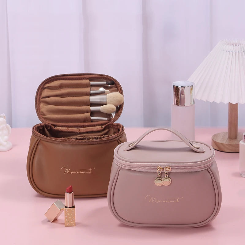 PU Leather Travel Makeup Case - Multi-Functional Toiletry Storage Bag
