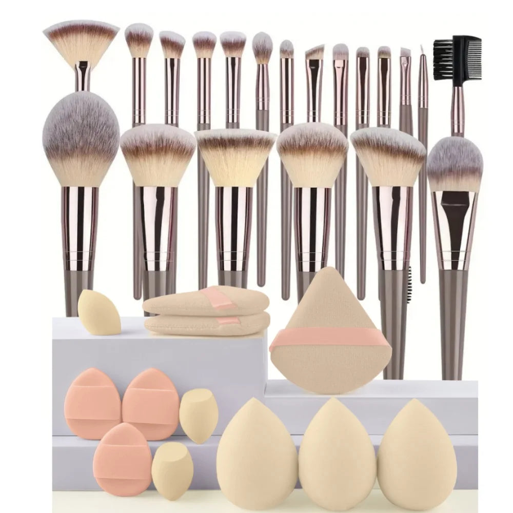 3-20 Piece Makeup Brush Set - Brown Blending Beauty Tools