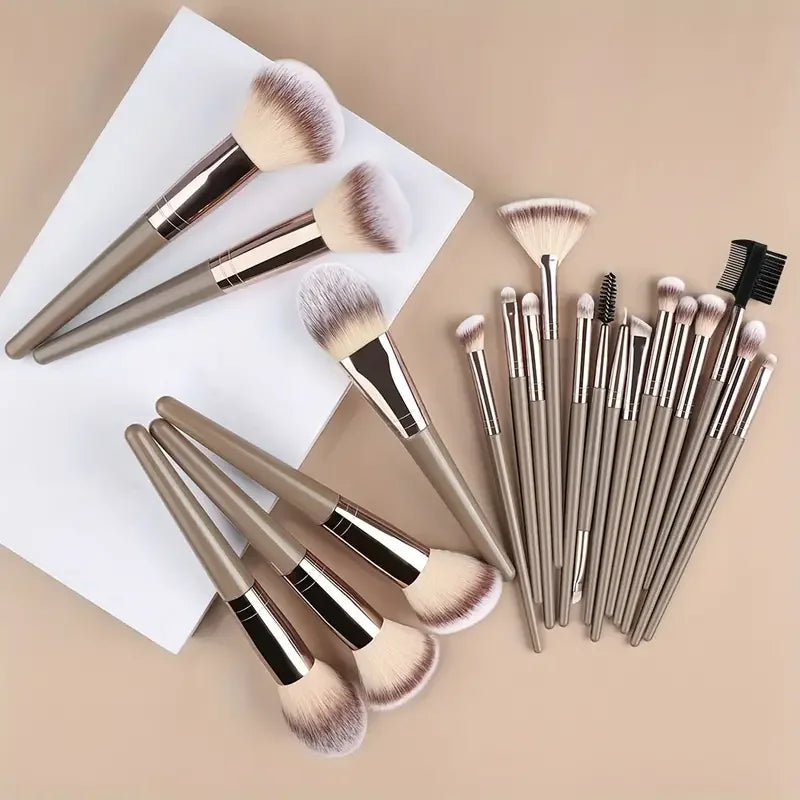 3-20 Piece Makeup Brush Set - Brown Blending Beauty Tools