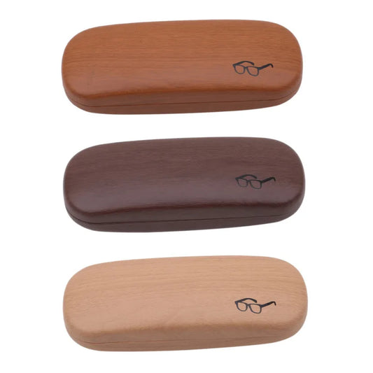 Wood Grain Hard Reading Glasses Case - PU Leather Eyeglass Box