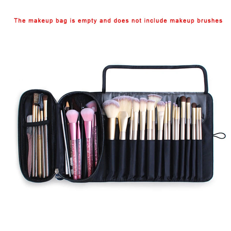 Waterproof Roll-Up Makeup Brush Bag - Travel Cosmetic Tool Organizer