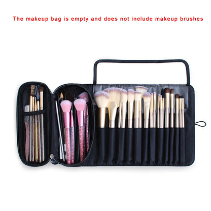 Waterproof Roll-Up Makeup Brush Bag - Travel Cosmetic Tool Organizer