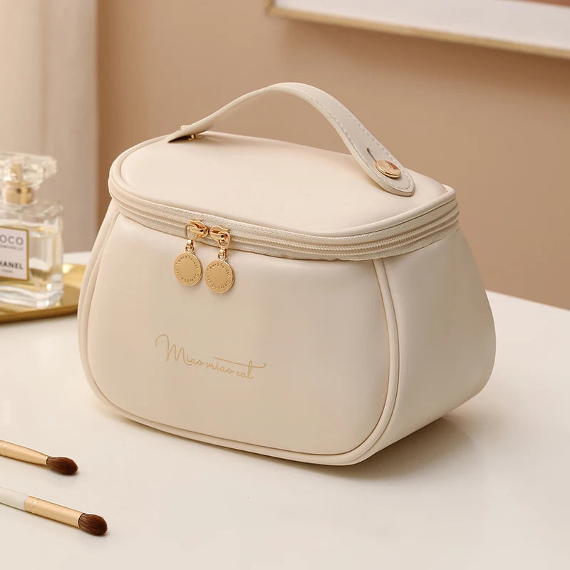 PU Leather Travel Makeup Case - Multi-Functional Toiletry Storage Bag