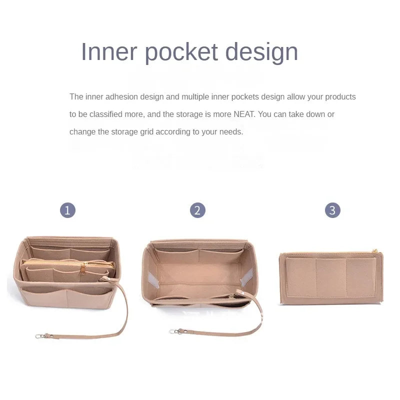 Large Capacity Felt Makeup Organizer Bag - Travel Insert Tote