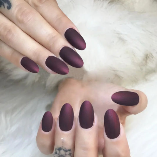 24-Piece Short Press-On Fake Nail Set - Matte Red Nude Brown